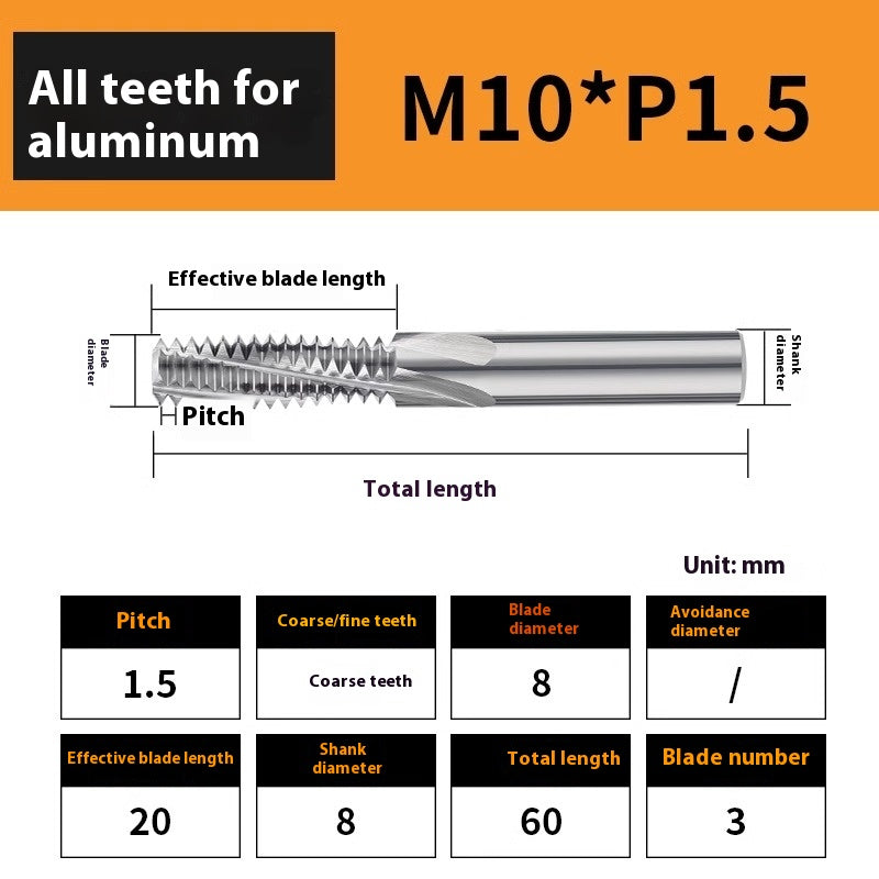 2136-65° aluminum with colorful thread milling cutter lengthened single tooth three-tooth full thread machining center tungsten carbide milling cutter M3M4M5 Shandong Denso Pricision Tools Co.,Ltd.